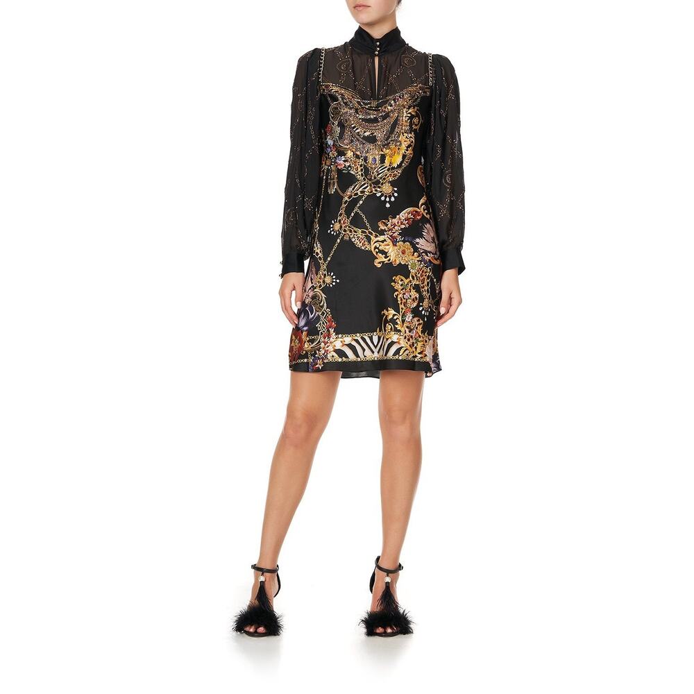 CAMILLA A Night In The 90s Short Bias Silk Crystal Cowl Neckline Slip Mini Dress - Picture 3 of 16